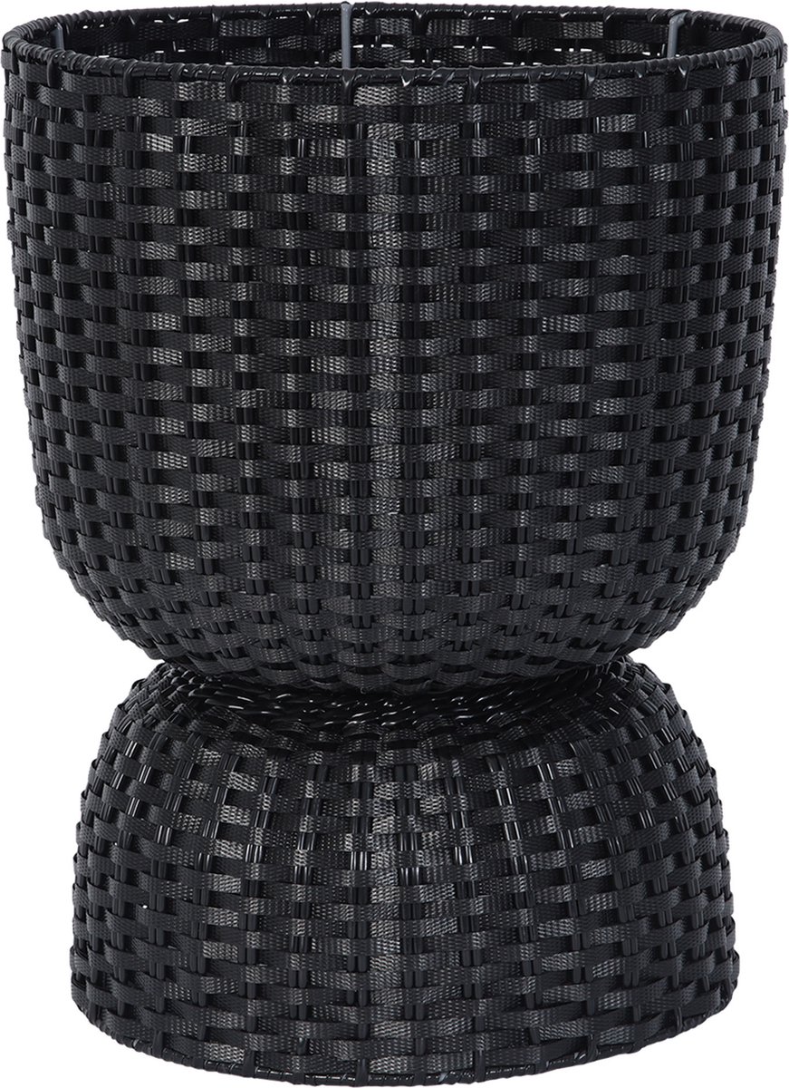 Handed By - Plantenmand - Plantenstandaard - Bloempot - Duurzaam- Handgevlochten - Handed By Twist Diabolo maat medium - zwart - black