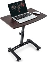 Tatkraft SALUTE Table pour ordinateur portable sur roulettes, réglable en hauteur, belle table d'appoint de bonne qualité, plateau 60 x 40 cm, bois MDF coloris noyer, acier, stable et solide