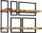 The Living Store Wandplankenset - Massief acaciahout - Gepoedercoat stalen frame - Verschillende maten - Retro design