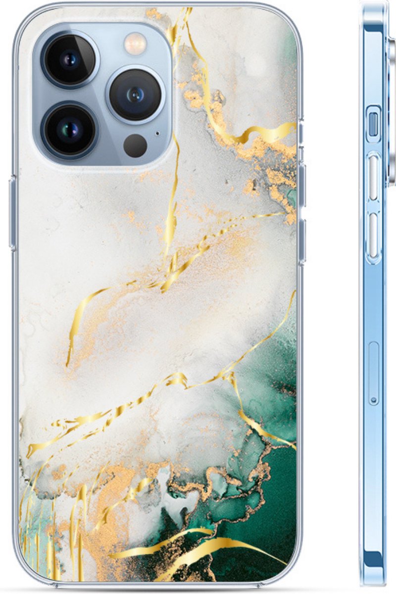 Hoozey - Hoesje geschikt voor Apple iPhone 15 - Watercolor print - Groen / Wit