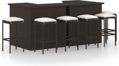 The Living Store Barset - poly rattan - bruin - 100 x 50 x 105 cm - inclusief 2 bartafels - 6 barkrukken en 6 zitkussens