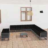 The Living Store Grenenhouten Loungeset - Rustieke Charme - Tuinmeubelen - 70x70x67cm - Grijs