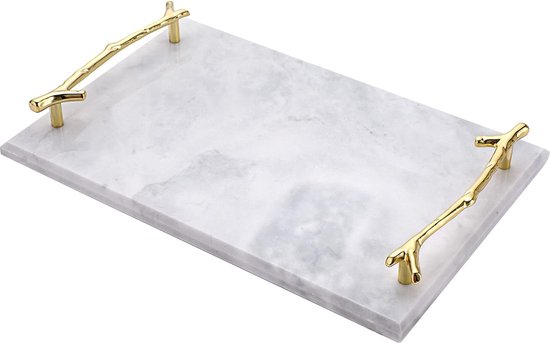 Rectangular Marble Tray with Leaf Handles Tray Jewelry Plate for Coffee Table Living Room Kitchen Storage Toiletries Jewelry Cakes Home Decor Grey