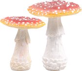 Decoratie paddenstoelen setje met 2x vliegenzwam paddenstoelen - herfst thema - 12 en 18 cm