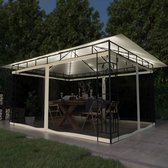 The Living Store Tuinprieel 4x3m - crème - stof luifel - muskietennetten - zonne-energie - LED verlichting - gepoedercoat staal - montage vereist