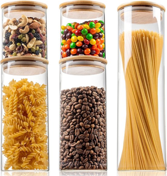 Bocaux de conservation avec couvercle, ensemble de 5 pièces, récipients de stockage en verre hermétiques – récipients de stockage en verre de cuisine avec couvercle, pot de stockage avec couvercle, récipient en verre