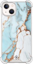 Casimoda® hoesje - Geschikt voor iPhone 13 - Marmer Lichtblauw - Shockproof case - Extra sterk - Siliconen/TPU - Blauw, Transparant