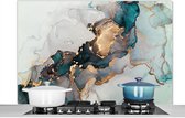 Spatscherm - Blauw - Goud - Spatwand - Abstract - Marmer print - Achterwand keuken - Keuken - 120x80 cm