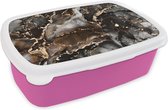 Broodtrommel Roze - Lunchbox - Brooddoos - Marmer - Goud - Glitter - Luxe - 18x12x6 cm - Kinderen - Meisje