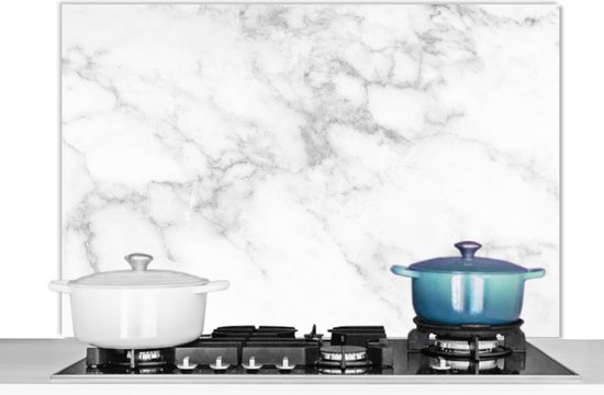 Spatscherm keuken 100x65 cm - Kookplaat achterwand Marmer - Wit - Grijs - Luxe - Marmerlook - Steen - Muurbeschermer - Spatwand fornuis - Hoogwaardig aluminium