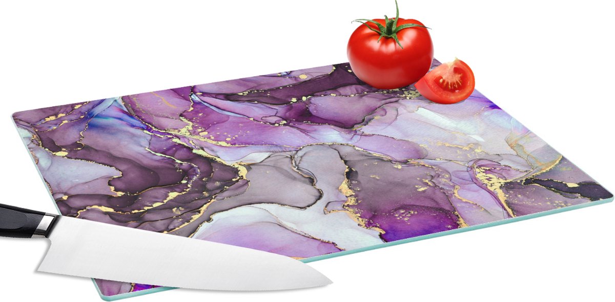 Glazen Snijplank - 39x28 - Marmer - Roze - Paars - Gold - Snijplanken Glas