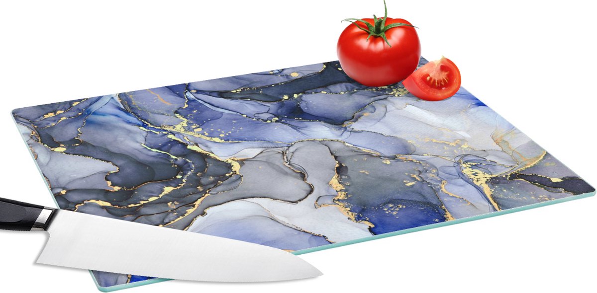 Glazen Snijplank - 39x28 - Marmer - Goud - Abstract - Blauw - Snijplanken Glas