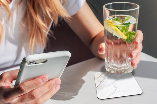 Sous-verres pour verres - Marbre - Pierre - Wit - Or - Aspect marbre - Pierre - Luxe - 10x10 cm - Sous-verres - 6 pièces