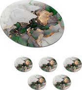 Onderzetters voor glazen - Rond - Marmer - Goud - Groen - Luxe - 10x10 cm - Glasonderzetters - 6 stuks