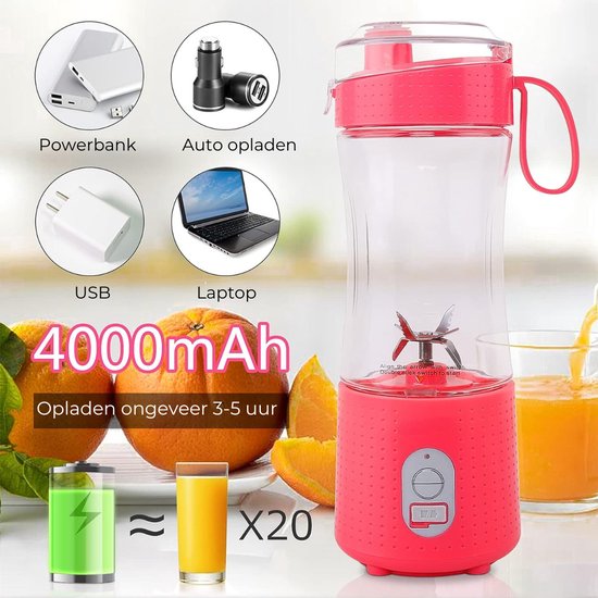 DAKANNA® - Blender Smoothie - Blender to Go Reizen- Portable Blender Roze - Cadeau - LED Verlichting Startknop - Duurzaam - IJsbreker - 400ML van DAKANNA — afbeelding 5