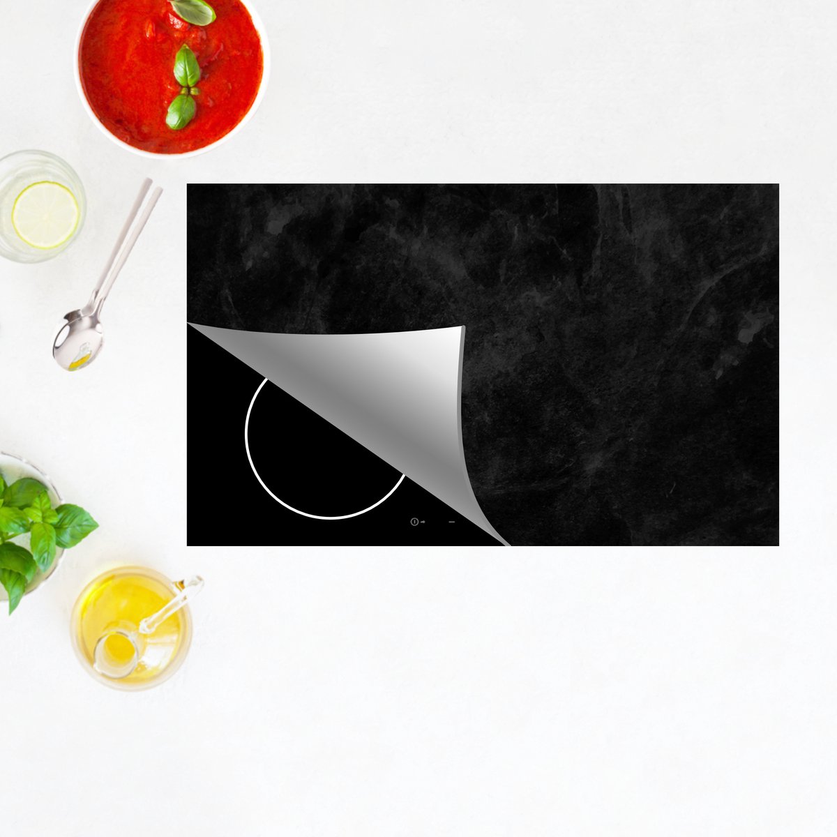 KitchenYeah© Inductie Beschermer 81x52 cm Keuken Decoratie Kookplaat Beschermer voor Inductiekookplaat Afdekplaat Anti Slip Mat - Patroon - Geometrie - Zwart - Wit