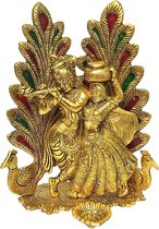 Ganesha Lakshmi-beeld met leuke details in ivoorkleurige antieke afwerking, Ganesh-idool voor auto, huisdecoratie, Mandir, cadeau, hindoe-god-idool (Peacock Radha Krishn)