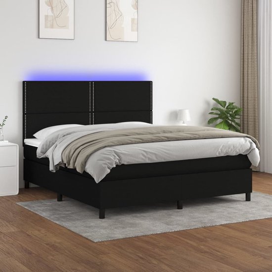 vidaXL - Boxspring - met - matras - en - LED - stof - zwart - 160x200 - cm