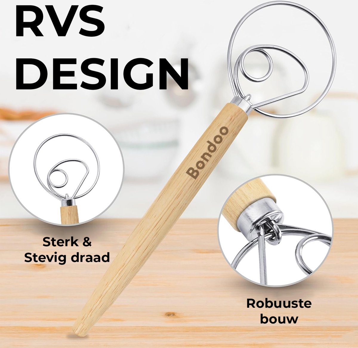 Deense Deegklopper - Keukenmixer - Broodbakken - Naadloos Roestvrij Staal 32 X 10 Cm