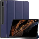 Mobigear Tablethoes geschikt voor Samsung Galaxy Tab S9 Ultra Hoes | Mobigear Tri-Fold Gel Bookcase + Stylus Houder - Donkerblauw