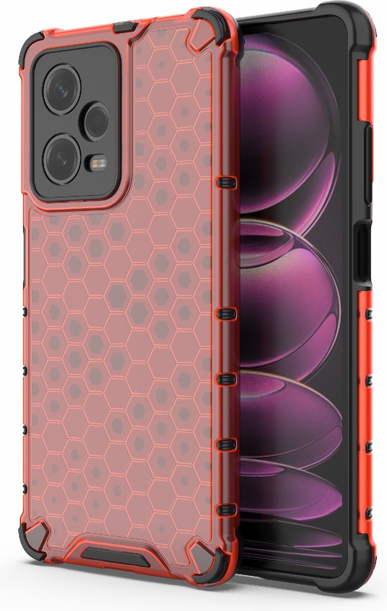 Mobigear Hoesje geschikt voor POCO X5 Pro Telefoonhoesje Hardcase | Mobigear Honeycomb Backcover Shockproof | Schokbestendig X5 Pro Telefoonhoesje | Anti Shock Proof - Rood