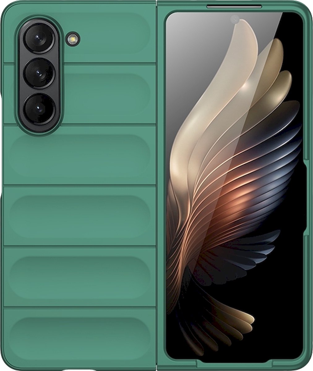 Mobigear Hoesje geschikt voor Samsung Galaxy Z Fold 5 Telefoonhoesje Flexibel TPU | Mobigear Bumpy Backcover | Galaxy Z Fold 5 Case | Back Cover - Groen