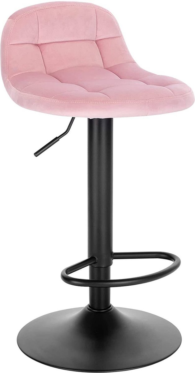 Happyment Luxe Barkurk Erino - Industrial - Roze - Barkrukken set van 1 - Barstoel Kruk - Barstoelen met rugleuning - Keukenstoel - In hoogte verstelbaar - Velvet