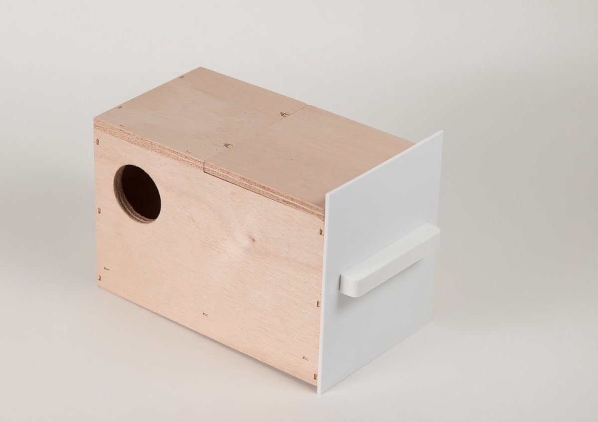 Nestkast parkiet (broedkooi) - Vogelhuisje - Nestkastje - Vogel Huis - Voorfront rechts - Nestkasten voor broedkooien - Nesten - Nestkasten / vogelhuisjes - Gehu