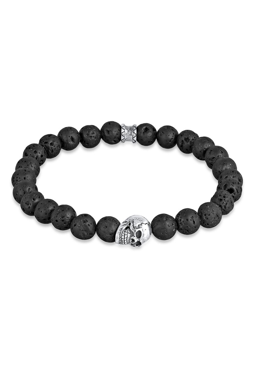 KUZZOI - Armband - Mannen doodskop Cool met lava kralen in 925 Sterling Zilver - Heren