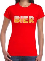 Bier tekst t-shirt rood dames XS