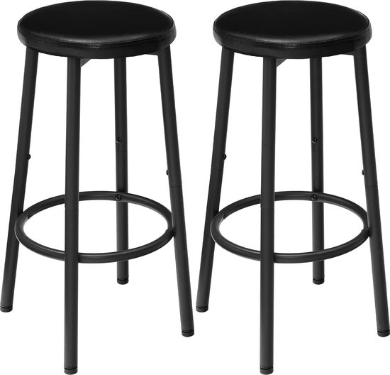Set van 2 barkrukken, PU-gevoerde barstoelen, keukenstoelen met voetensteun, eenvoudig te monteren en te reinigen, voor keuken, restaurant, café, zwart