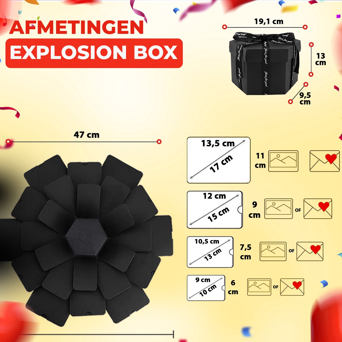 AWEMOZ Explosion Box - Foto box - Mystery Box - Unieke Geschenkdoos - Explosie box - Foto Doos - Knutselen - Incl. Kleuren Pennen en Stickervellen — afbeelding 3
