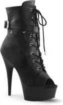 EU 35 = US 5 | DELIGHT-1033 | 6 Heel, 1 3/4 PF Peep Toe Lace-Up Ankle Boot, Side Zip