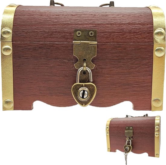 Petit Coffre Au Trésor En Bois Avec Serrure - Décoration Pirate, Rangement Jouets, Chasse Au Trésor Enfants - Idéal Anniversaire