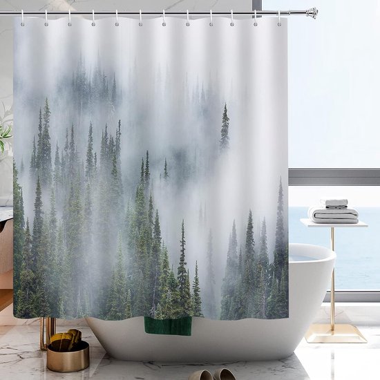 Rideau de douche forêt, rideau de douche 180x200 tissu, largeur 180 x  hauteur 200 cm