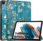 Case2go - Tablet hoes geschikt voor Samsung Galaxy Tab A9 (2023) - Tri-fold hoes met auto/wake functie - 8 inch - Witte Bloesem