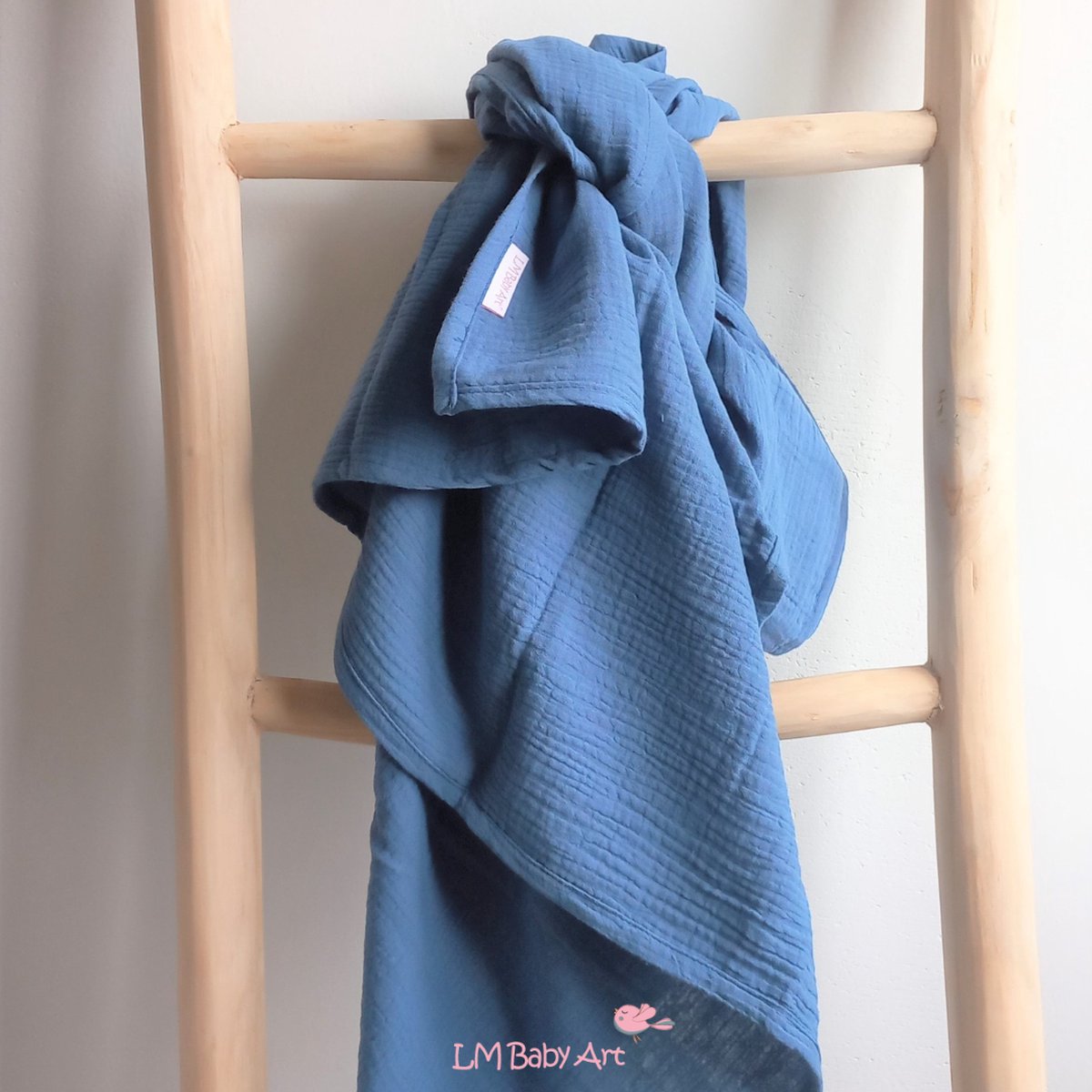 Hydrofiele swaddledoek XL - Jeans blauw - 120x120xm - LM Baby Art | Grote hydrofiele doek | Extra zacht