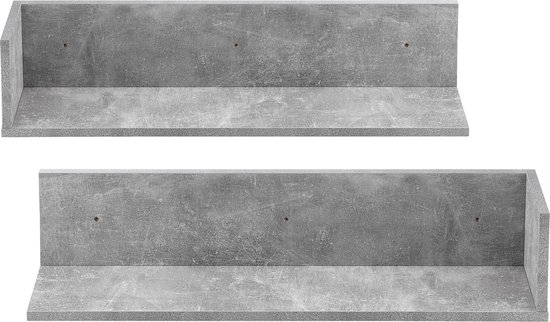 Wandplank Stefanie - Set van 2 - 75x16,5x16,5 cm - Betonkleurig - Spaanplaat - Stijlvol design