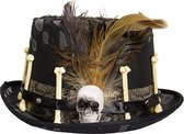 Folat - Zwarte hoed met bruine veer en botten