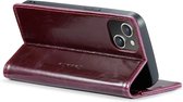 CaseMe - Telefoonhoesje geschikt voor Apple iPhone 15 - Flip Wallet Case - Magneetsluiting - Donker Rood