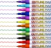 Dubbele lijncontour Pen - 12 kleuren - Lijndikte 2mm - Metallic Outline Markers Pennen – Pen dubbele lijn punt - Glitterstiften Kleurstiften Glitterpennen – Permanent Marker - Watervast