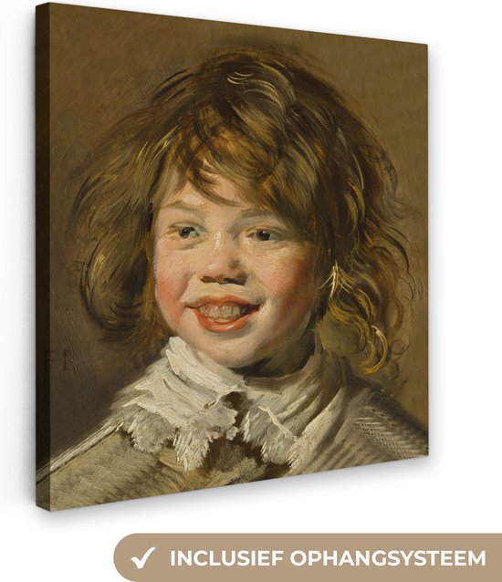 Lachende jongen - Schilderij van Frans Hals Canvas 50x50 cm - Foto print op Canvas schilderij (Wanddecoratie woonkamer / slaapkamer)