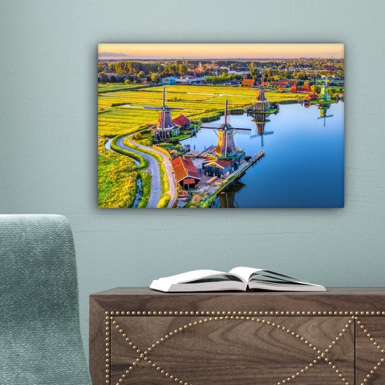 Peinture sur toile Moulin - Soirée - Paysage - Hollandais - 30x20 cm - Décoration murale