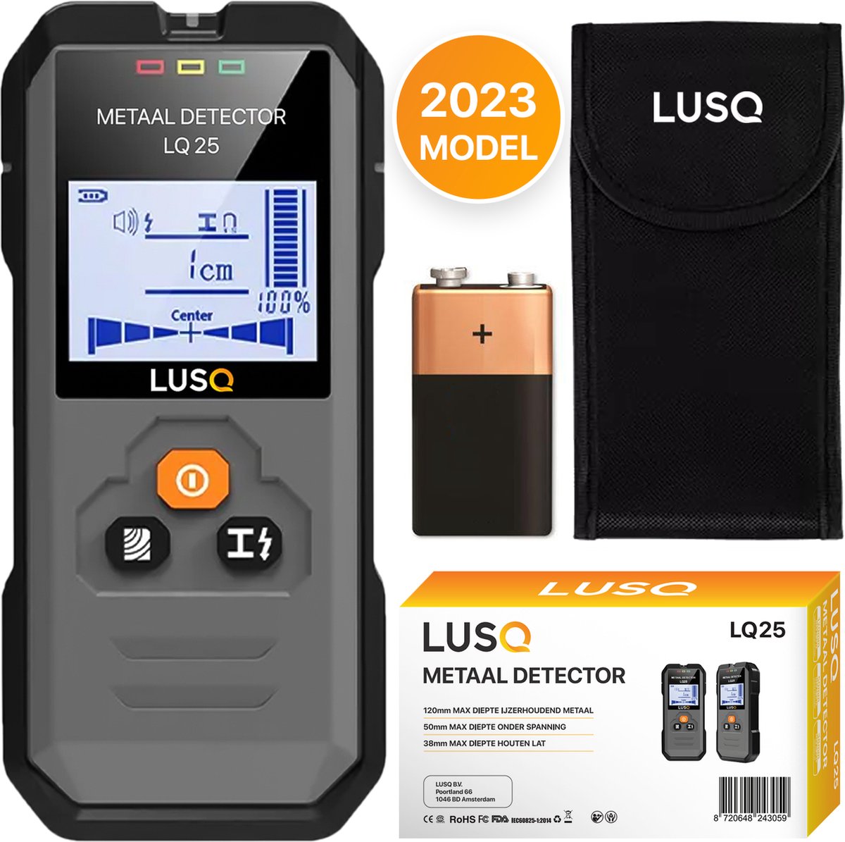 LUSQ Leidingdetector - Detecteert tot 120 mm Diep - Automatisch Kalibreren - Hout - Metaal - Leidingen en Bedrading - Inclusief 9V Batterij op Prijzenvolger.com