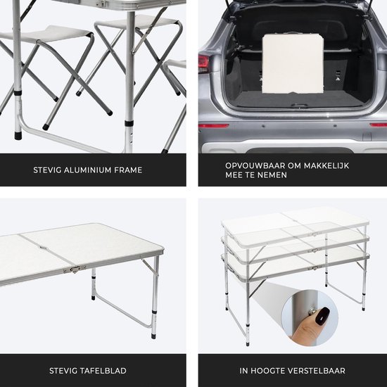 MaxxGarden Opvouwbare Picknicktafel - Biertafel met banken - Vouwtafel - campingtafel set - Plooitafel 4 persoons - Wit - 120 x 70cm van Merkloos — afbeelding 2