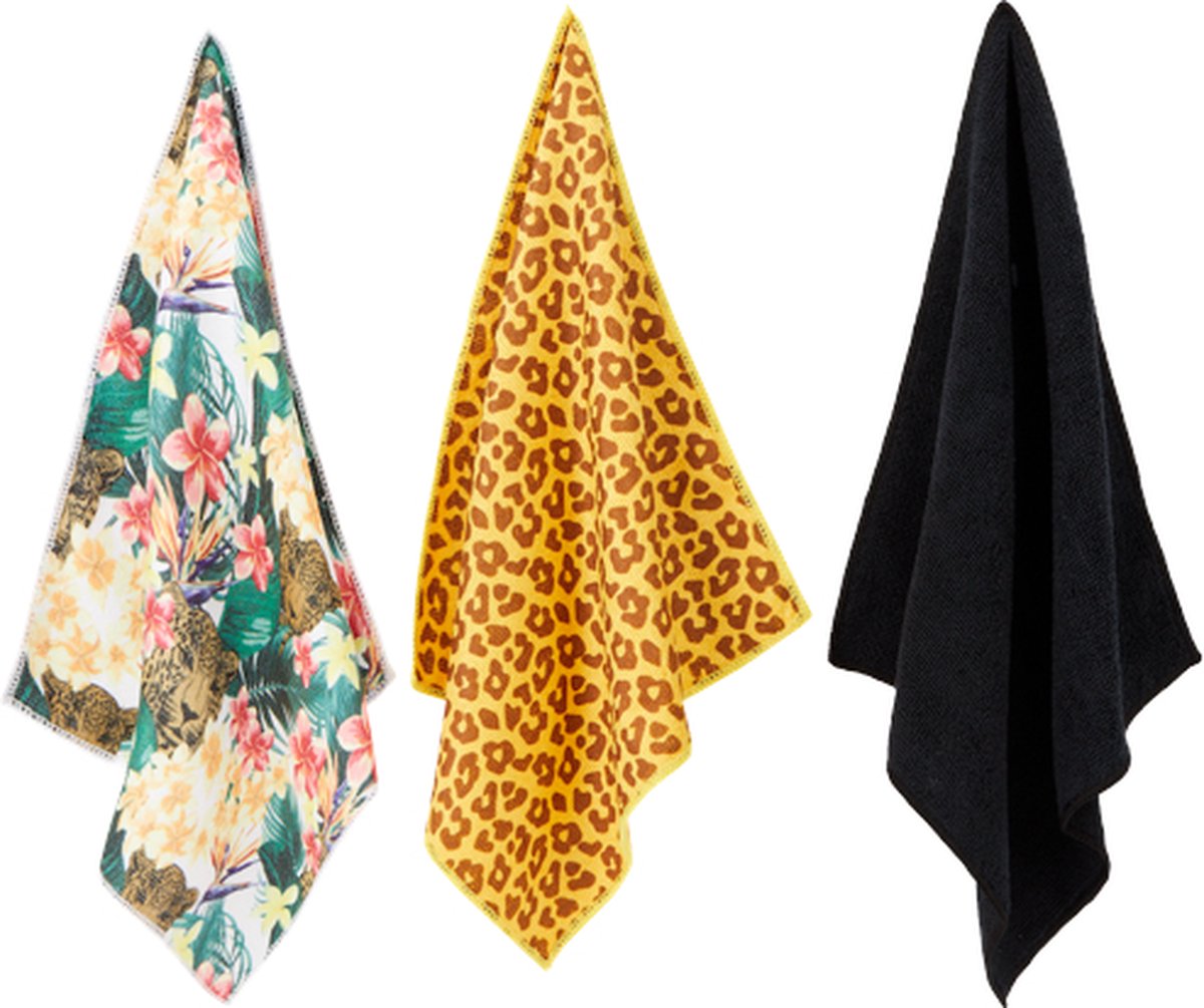 Goedkoopste Microvezeldoeken Tropisch - set van 3 - 30 x 30 cm - Schoonmaakdoekjes - Schoonmaken - Huishouden - Schoonmaak - Schoon