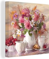 Toile - Peinture - Fleurs - Vase - Peinture à l'huile - 20x20 cm - Décoration murale