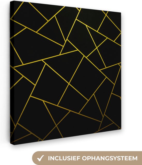 Canvasdoek - Muurdecoratie - Canvas schilderij - Geometrie - Design - Goud - Zwart - 90x90 cm