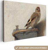 Canvas Schilderij - Het Puttertje - Oude Meester - 90x60 cm - Wanddecoratie - Hout Frame - Vogels - Woonkamer - Slaapkamer Decoratie - Accessoires