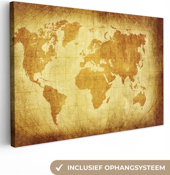 Canvas Wereldkaart - 150x100 - Wanddecoratie Wereldkaart - Papyrus - Bruin - Kinderen - Jongens - Meisjes